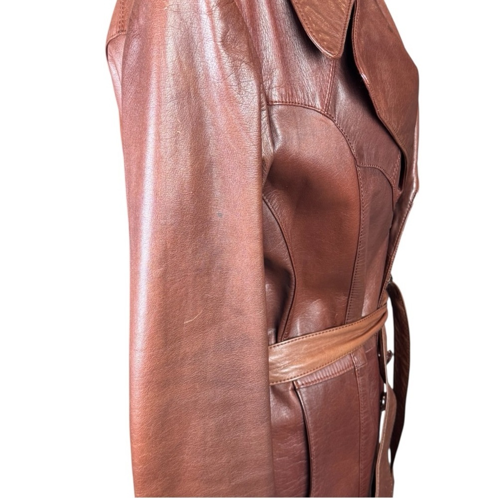 Vintage 1970s Crae Carlyle Cognac Leather Editorial Longline Maxi Coat Size 38 - Picture 10 of 15